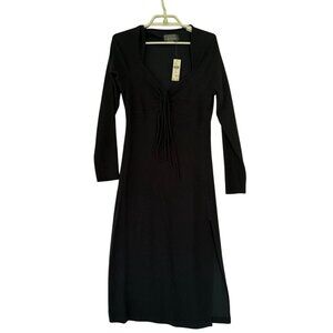 Anthropologie Black Long-Sleeve Midi Dress With V-Neck Side Slit Medium